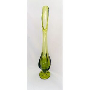 Vintage Viking Glass Epic 6 Petal Swung Vase 18.5" MCM Avocado Green
